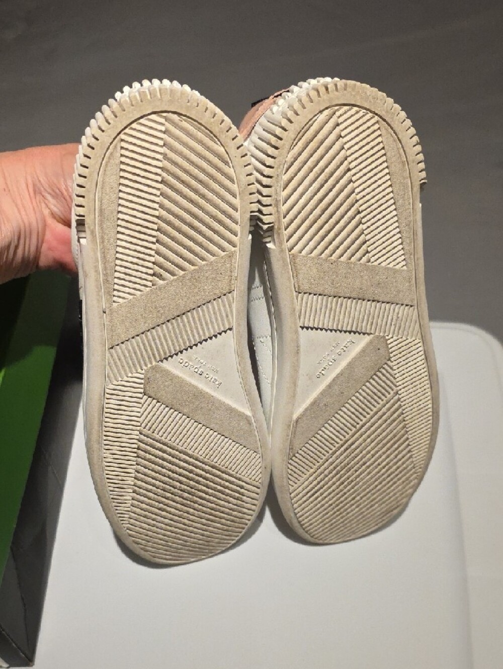 kate spade White Leather Sneakers with Black Side Stripe and Blush Lining - Picture 12 of 15